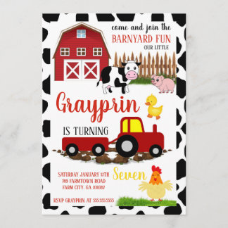 Kids Barnyard birthday invitation boys or girls