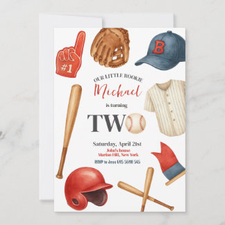 Kids Baseball 2nd Birthday Party Invitation