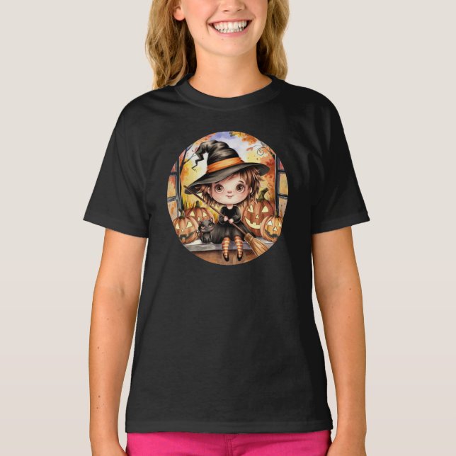 Kids' Basic Crafty Witch Halloween T-Shirt (Front)