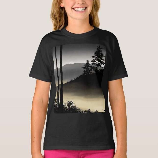 Kids Basic T-Shirt with Bold Black & White Cannabi (Front)