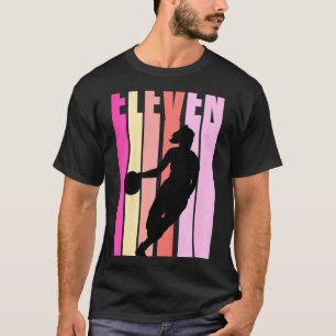 Kids Basketball 11th Birthday Kids Girls Retro 11  T-Shirt