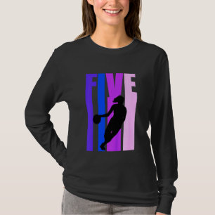 Kids Basketball 5th Birthday Kids Girls Retro Silh T-Shirt