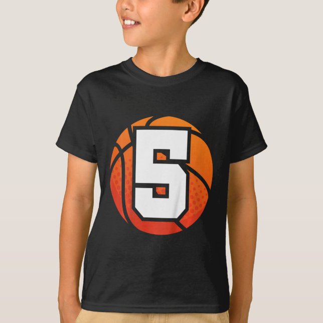 Kids Basketball Birthday  5 Number Five Year Old B T-Shirt (Front)