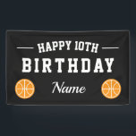 Kid's basketball Birthday party banner<br><div class="desc">Kid's basketball Birthday party banner. Sporty ball design with fun typography and custom purple background colour. Personalized signage to hang up on fence, balcony, deck, porch or wall. Available in different sizes for inside and outside. Small medium and large shapes. With or without holes and hooks. Trendy accessories, decorations and...</div>
