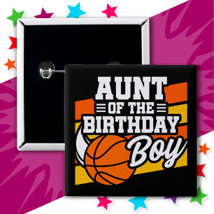 Kids Basketball Party Aunt of the Birthday Boy 2 Inch Square Button