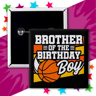 Kids Basketball Party Brother of the Birthday Boy 2 Inch Square Button