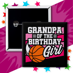 Kids Basketball Party Grandpa of the Birthday Girl 2 Inch Square Button