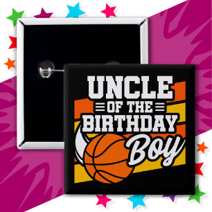 Kids Basketball Party Uncle of the Birthday Boy 2 Inch Square Button