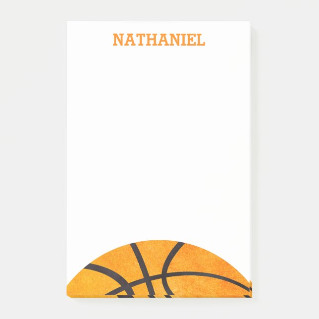 Kids Basketball Sports Personalized Orange Cool Post-it Notes (Front)
