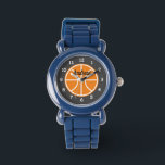 Kid's basketball sports watch with custom name<br><div class="desc">Kid's basketball sports watch with custom name. Personalized wrist watches for boys and girls. Cute Holiday or Birthday gift idea for son,  grandson,  nephew,  cousin,  children,  players,  team etc. Black and white dial design with ball logo.</div>