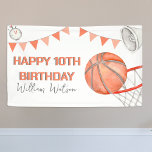 Kids Basketball Watercolor Birthday Party Banner<br><div class="desc">Are you planning a birthday party for your basketball-loving kid? Get your guests excited with this basketball themed banner from Party Swirl! This striking design features a classic white background with a watercolor orange basketball, basketball hoop, bunting and a megaphone. Customize the font styles, sizes, and colours with an easy-to-use...</div>