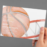 Kids Basketball Watercolor Birthday Party Invitation<br><div class="desc">Are you planning a birthday party for your basketball-loving kid? Get your guests excited with this basketball themed invitation from Party Swirl! This striking design features a classic white background with a watercolor orange basketball and basketball hoop. Customize the font styles, sizes, and colours with an easy-to-use template – just...</div>