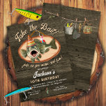 Kids Bass Fishing Funny birthday Invitation<br><div class="desc">Funny Fishing themed Birthday Party with a Bass with a party hat ready to take the bait with a Rustic dark greenish wood plank background. Wonderful for a party with a sports, outdoor adventure theme at any age or gender! To make more changes go to Personalize this template. On the...</div>