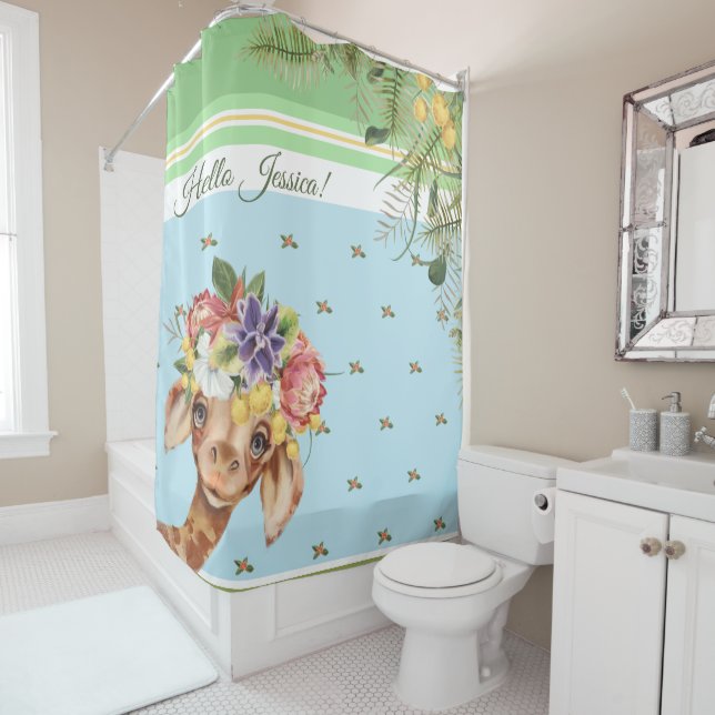 Kids bathroom Cute giraffe floral custom (In Situ)