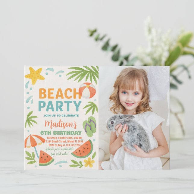 Kids Beach Birthday Invitation & Decor (Standing Front)