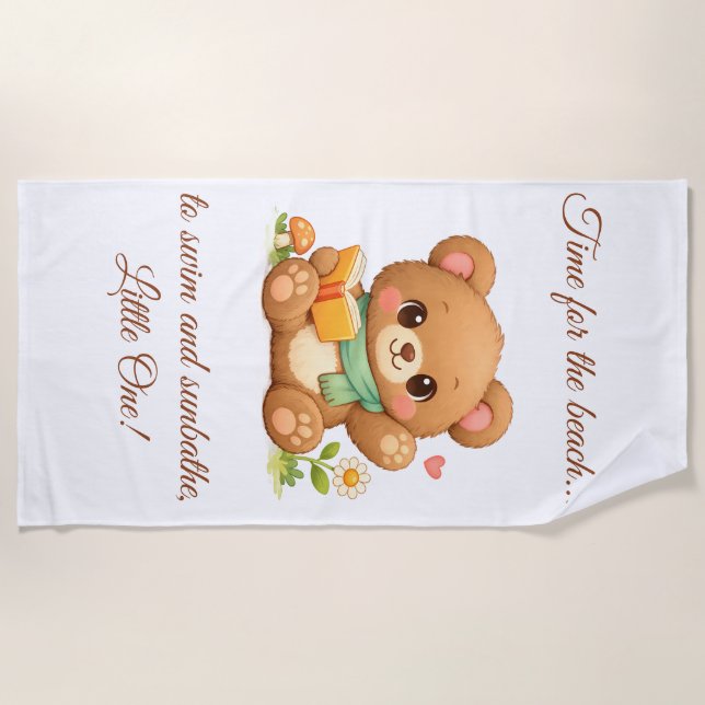 Kids Beach Towel | "Fairytale Reading Bear" (Front)
