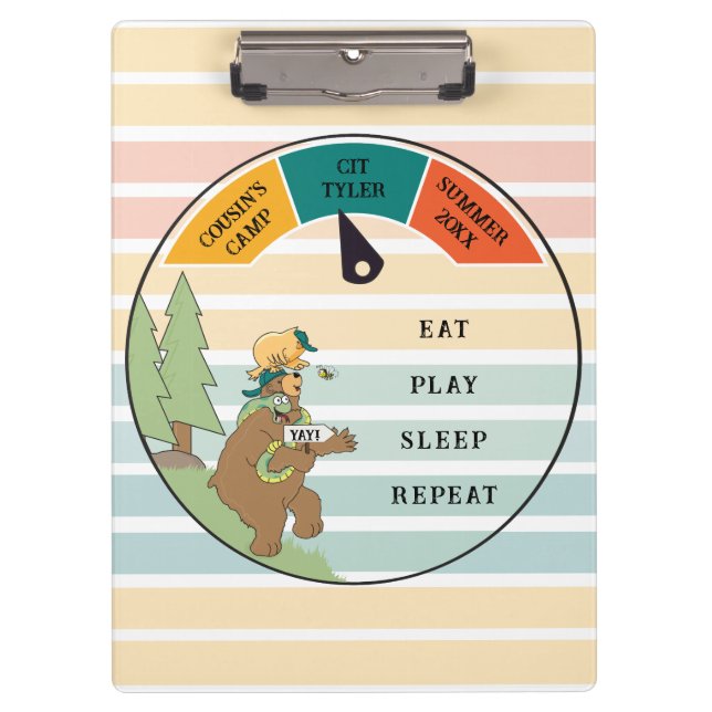 Kid's Bear, Snake, Owl Camp Personalize Clipboard (Front)