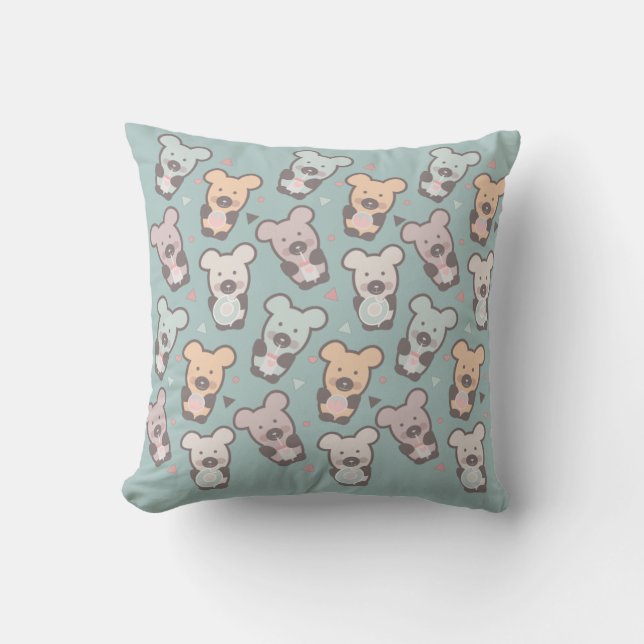 Kids Bears and Doughnuts Pattern Throw Pillow (Front)