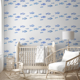Kid's bedroom baby blue sea fish  wallpaper