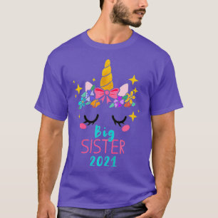 Kids Big Sister 2021 Unicorn Face Baby Gift Sister T-Shirt