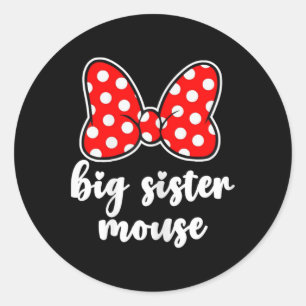 Kids Big Sister Mouse Bow Family Vacation - Youth Classic Round Sticker