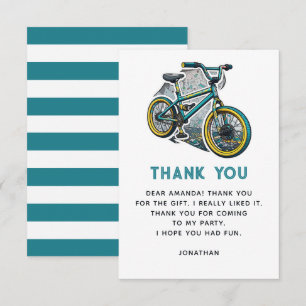 Kids Bike BMX Party. Racing adventure boy birthday Thank You Card