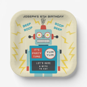 Kids Birthday Antique Robot Paper Plate