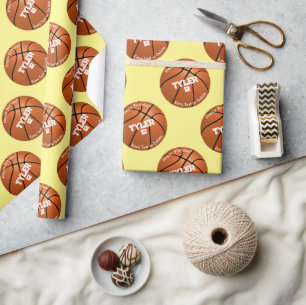 Kid's Birthday, Basketball, Name Age, Yellow Wrapping Paper