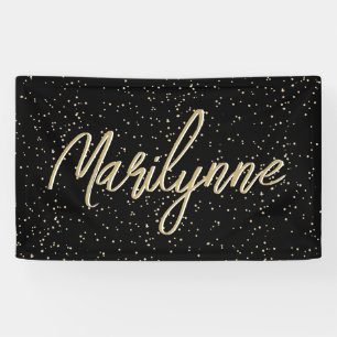 Kid's Birthday Black Gold Glitter Name Banner