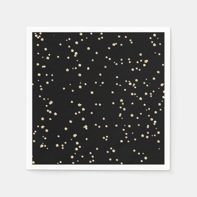 Kid's Birthday Black Gold Glitter Paper Napkin (Front)