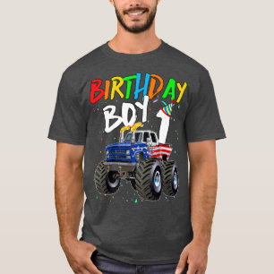 Kids Birthday Boy 1 Year Old Monster Truck Flag 1s T-Shirt