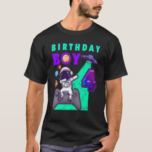 Kids Birthday Boy 4 Gamer Dabbing Astronaut 4 Year T-Shirt