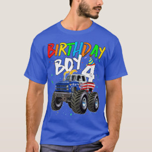 Kids Birthday Boy 4 Year Old Monster Truck Flag 4t T-Shirt