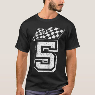 Kids Birthday Boy 5 Five Racing Flag 5th Birthday T-Shirt