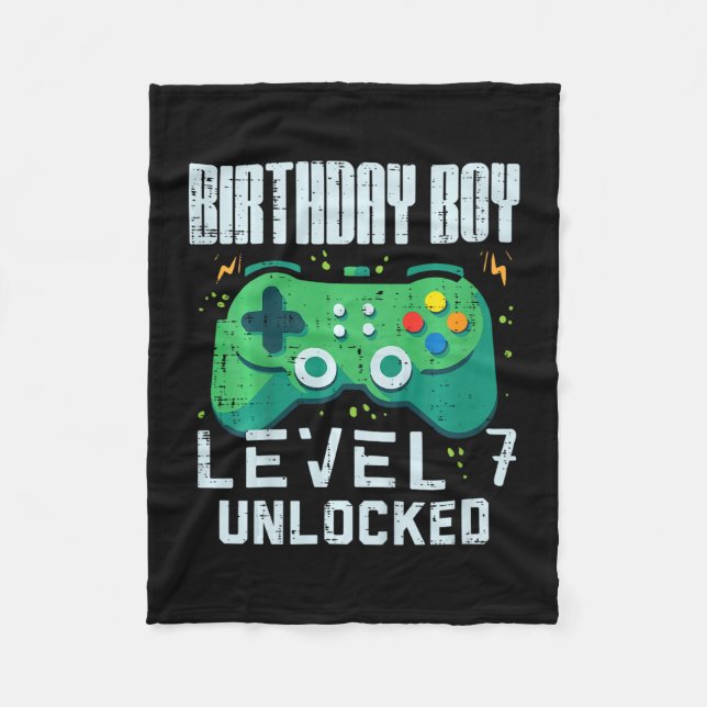 Kids Birthday Boy Level 7 Unlocked Gamer Controlle Fleece Blanket (Front)