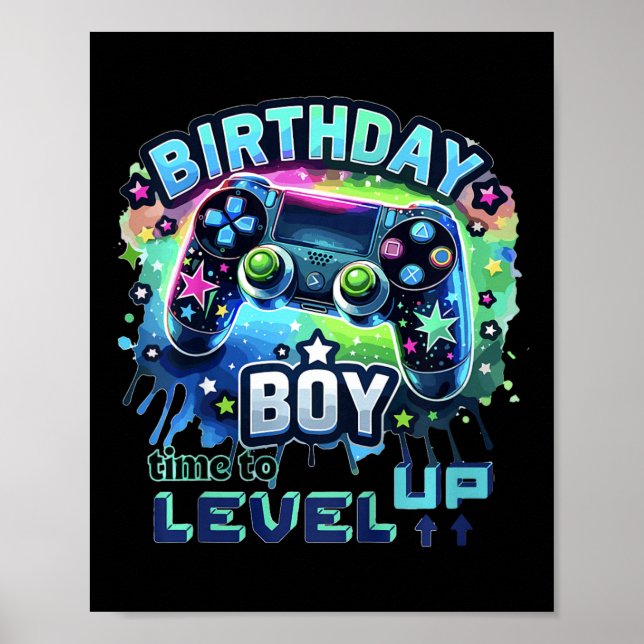 Kids Birthday Boy Level Up Gamer Controller Video  Poster (Front)