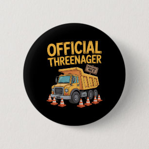 Kids Birthday Boy Three Years Old Threenager Const 2 Inch Round Button