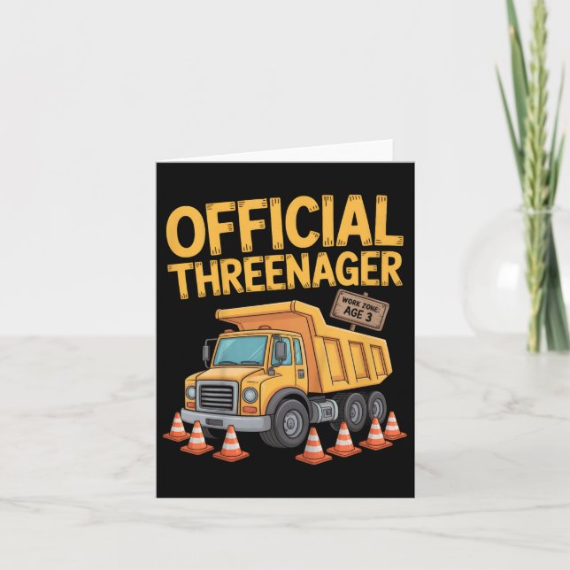 Kids Birthday Boy Three Years Old Threenager Const Card (Front)