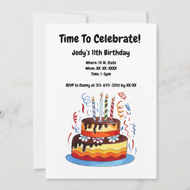 Kids Birthday Cake Drawing Personalized  Invitation (Front)