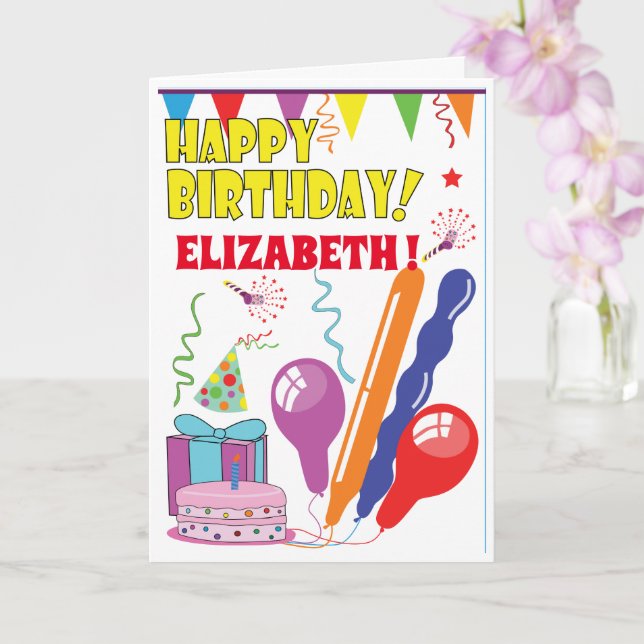 Kids Birthday Cards Add Name Personalized (Orchid)