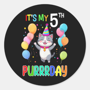 Kids Birthday Cat Shirt 5 Girls Boys 5th Birthday Classic Round Sticker