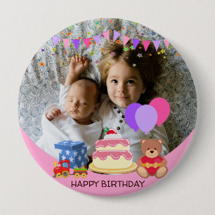 Kids birthday celebration personalized photo 4 Inch Round Button
