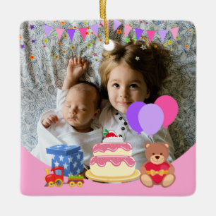 Kids birthday celebration personalized photo Ceramic Ornament