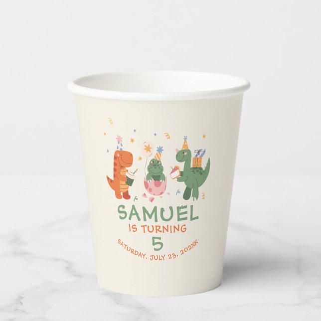 Kids Birthday Colourful Childish Dinosaurs  Paper Cups (Front)