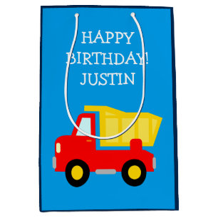 Kids Birthday construction dump truck toy gift bag