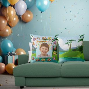 Kids Birthday Decor Throw Pillow in Baby Dinosaur