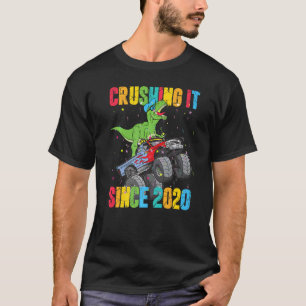 Kids Birthday Dinosaur Monster Truck Crushing It S T-Shirt