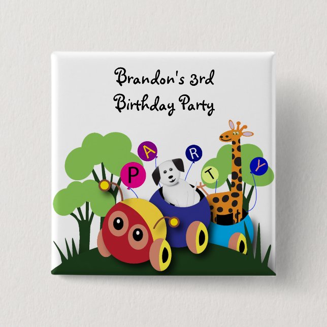 Kids birthday: Fun caterpillar train 2 Inch Square Button (Front)