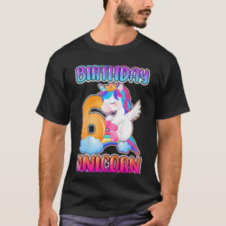 Kids Birthday Girl 6 Year Old Little Unicorn With  T-Shirt