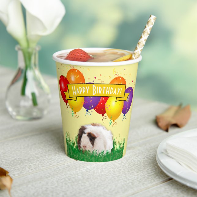 Kids Birthday Guinea Pig Balloons Yellow Banner Paper Cups (Insitu)